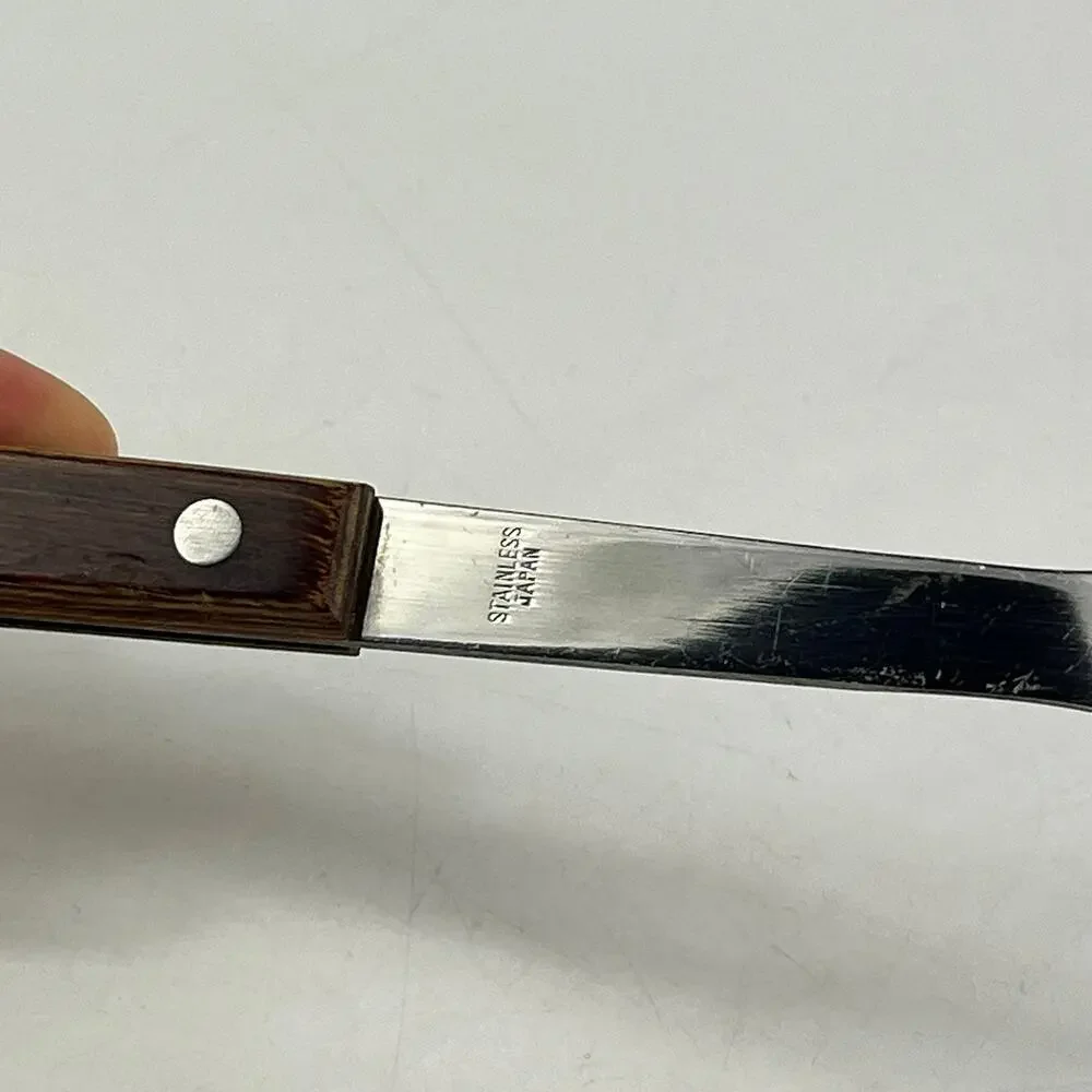 Vintage Stainless Japan Carving Fork Wood Handle Two Prong BBQ Kitchen Utensil